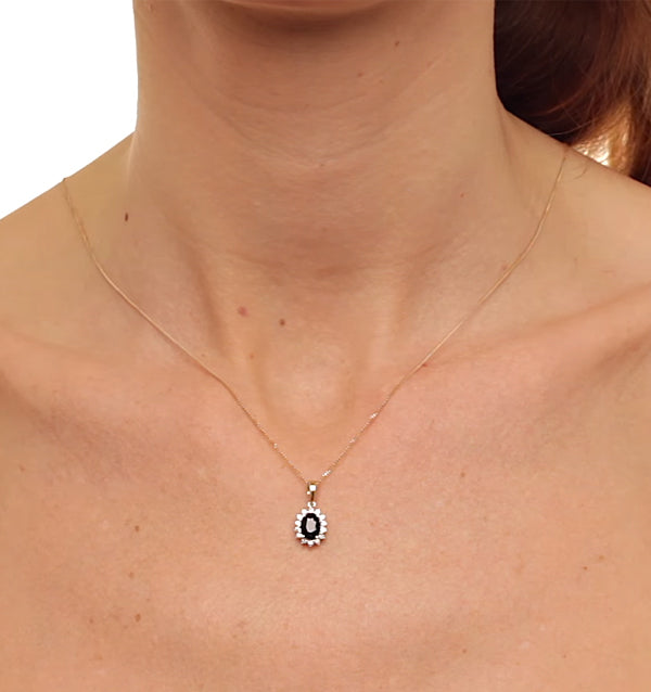 Sapphire 7 x 5mm And Diamond 9K Gold Pendant Necklace